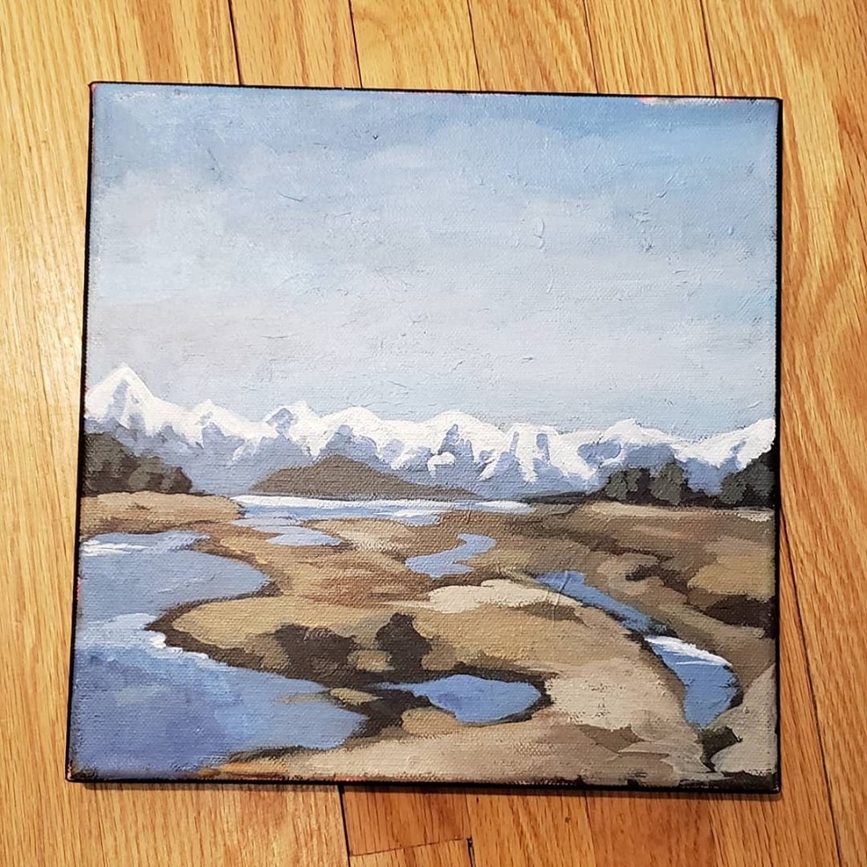 Beach. Painted at Juneau, Alaska, in April 2019. $200. 11x11 inches.