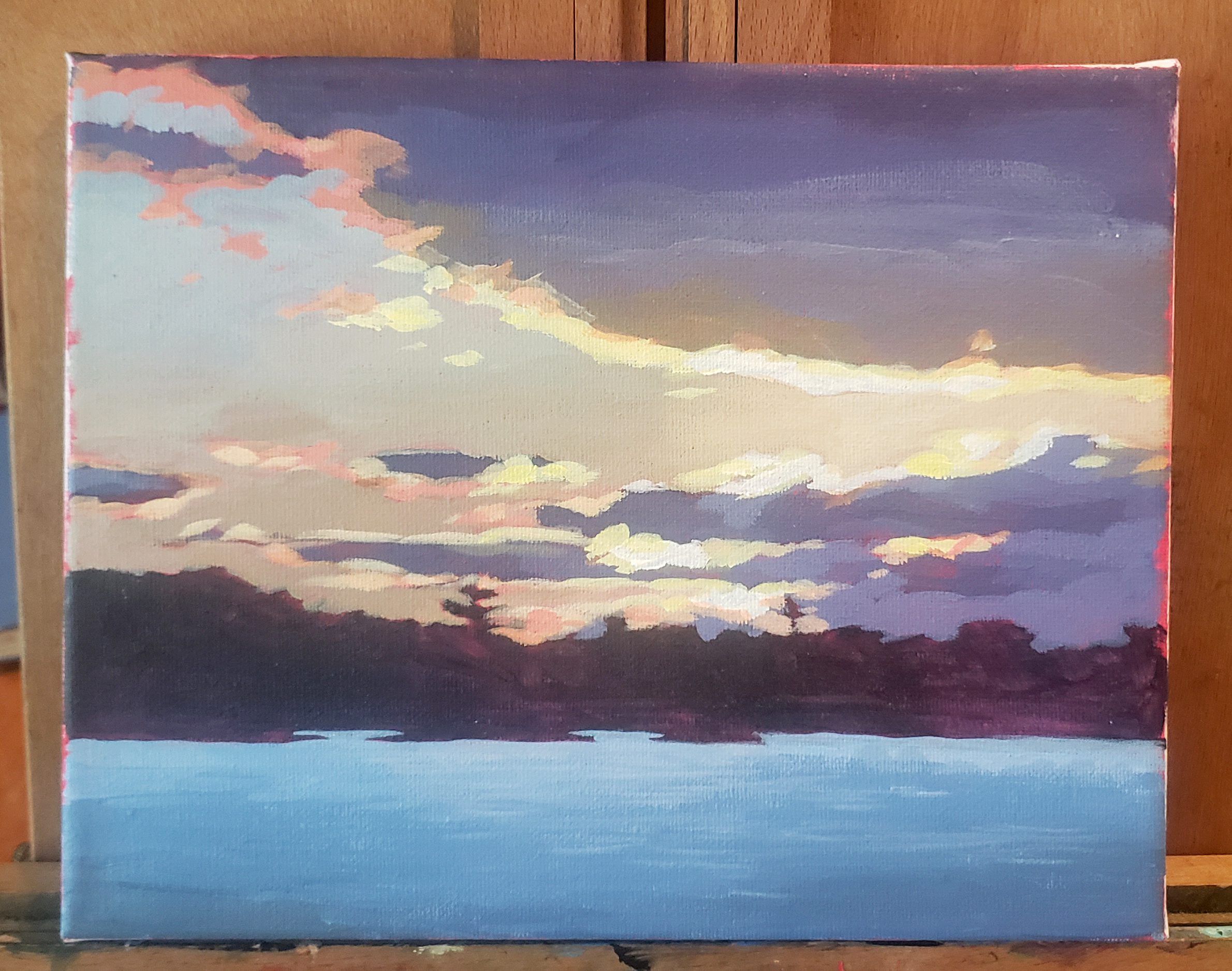 Dusk. Painted at Big Bald Lake, Ontario, in 2020. $150. 11x8 inches.
