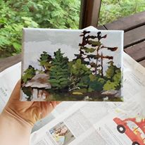 Rainy. Painted at Big Bald Lake, Ontario, in July 2019. $70. 6x4 inches.