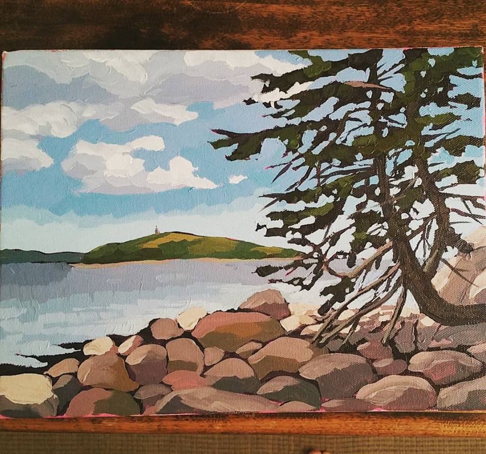 Quaker Island 2. View looking towards Quaker Island in Chester, Nova Scotia; July, 2016. SOLD. 14x11