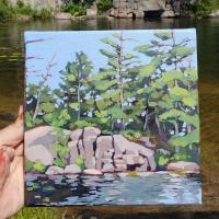 Treasure Island. Painted at Big Bald Lake, Ontario, in June 2018. SOLD. 8x8 inches.