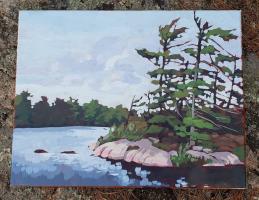 Hot day. Painted at Big Bald Lake, Ontario, in August 2017. SOLD. 18x14 inches.