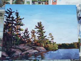 Golden Hour. Painted at Big Bald Lake, Ontario, in August 2019. $230. 24x18 inches.
