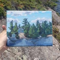Treasure Island. Painted at Big Bald Lake, Ontario, in August 2019. $140. 8x11 inches.