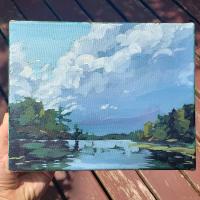 Clouds. Painted at Big Bald Lake, Ontario, in spring 2021. $240. 11x8 inches.