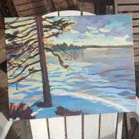 Sunlight reflecting off of ice. Painted at Big Bald Lake. SOLD. 24x18 inches.