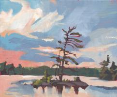 Golden Hour 2. Painted at Big Bald Lake, Ontario, July 2016. SOLD. 14x11 inches.