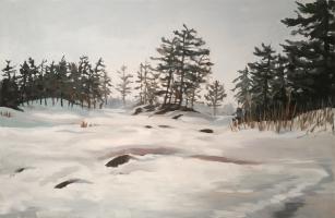 Painted at Big Bald Lake, Ontario; started in March 2014 and finished in November 2016. $500. 36x24 inches.